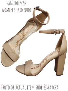 Sam Edelman Women's Yaro nude leather strappy block heel open toe chunky Heels 7